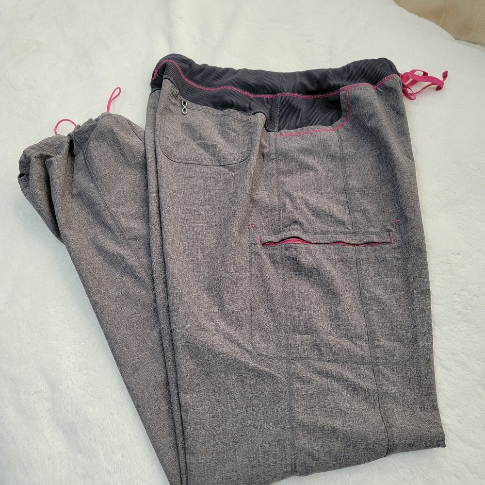 Cherokee Gray Scrub Pants with Pink Trim